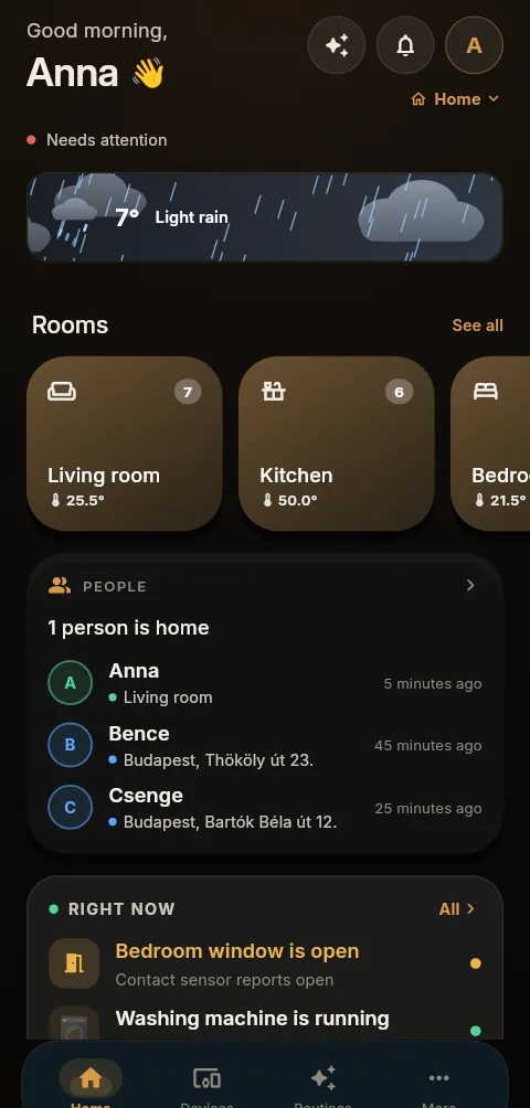 The AURA app home screen