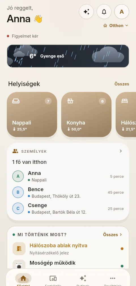 Az AURA alkalmazás kezdőképernyője