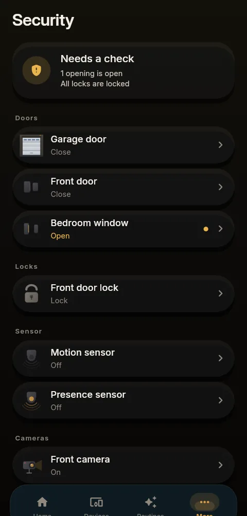 Security view in the AURA app