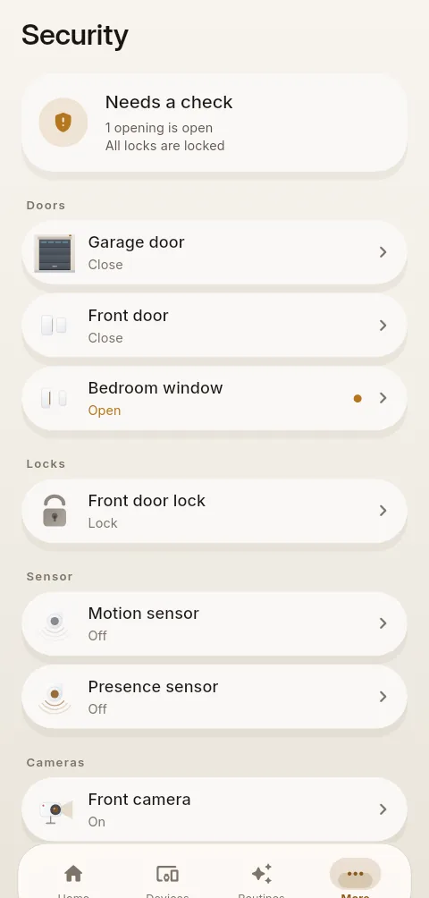 Security view in the AURA app